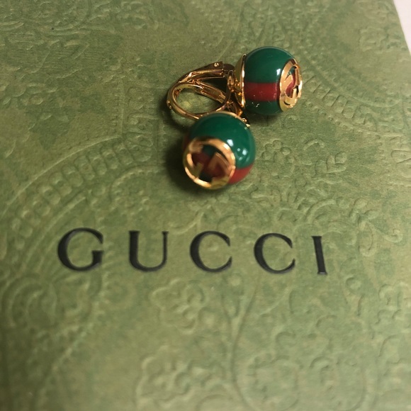 GUCCI Green Red Web Striped Earrings NEW IN GUCCI BOX - Picture 4 of 13